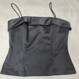 Jeanne Alexander Black Satin Corset Top Spaghetti Strap Zipper Back Medium USA